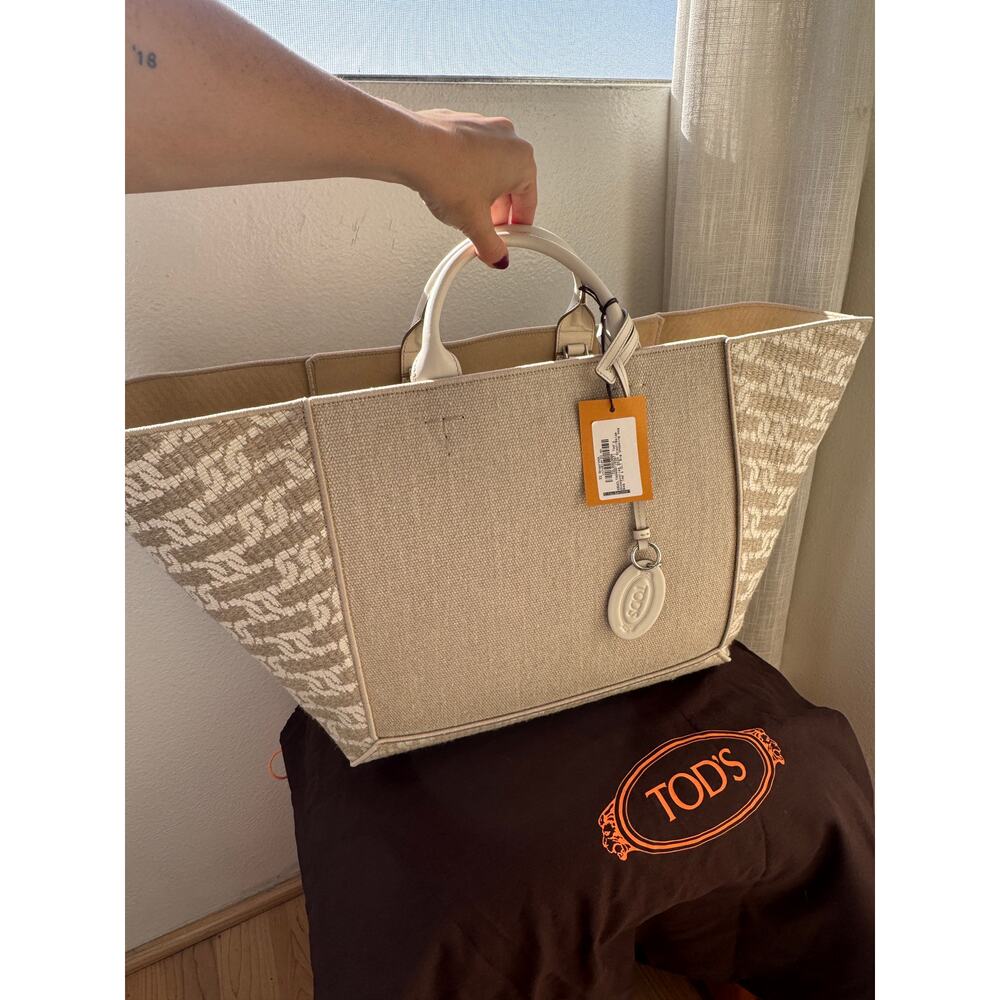 Tod's Logo Jacquard Canvas Tote Shopping Bag